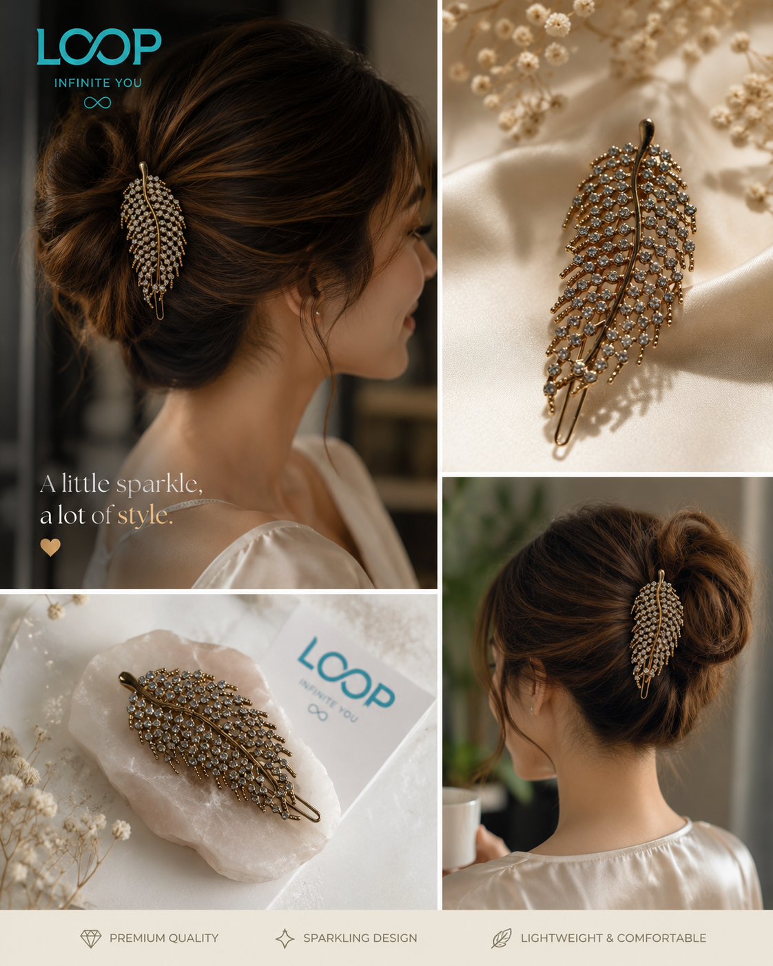 Leaf Crystal Hair Pin