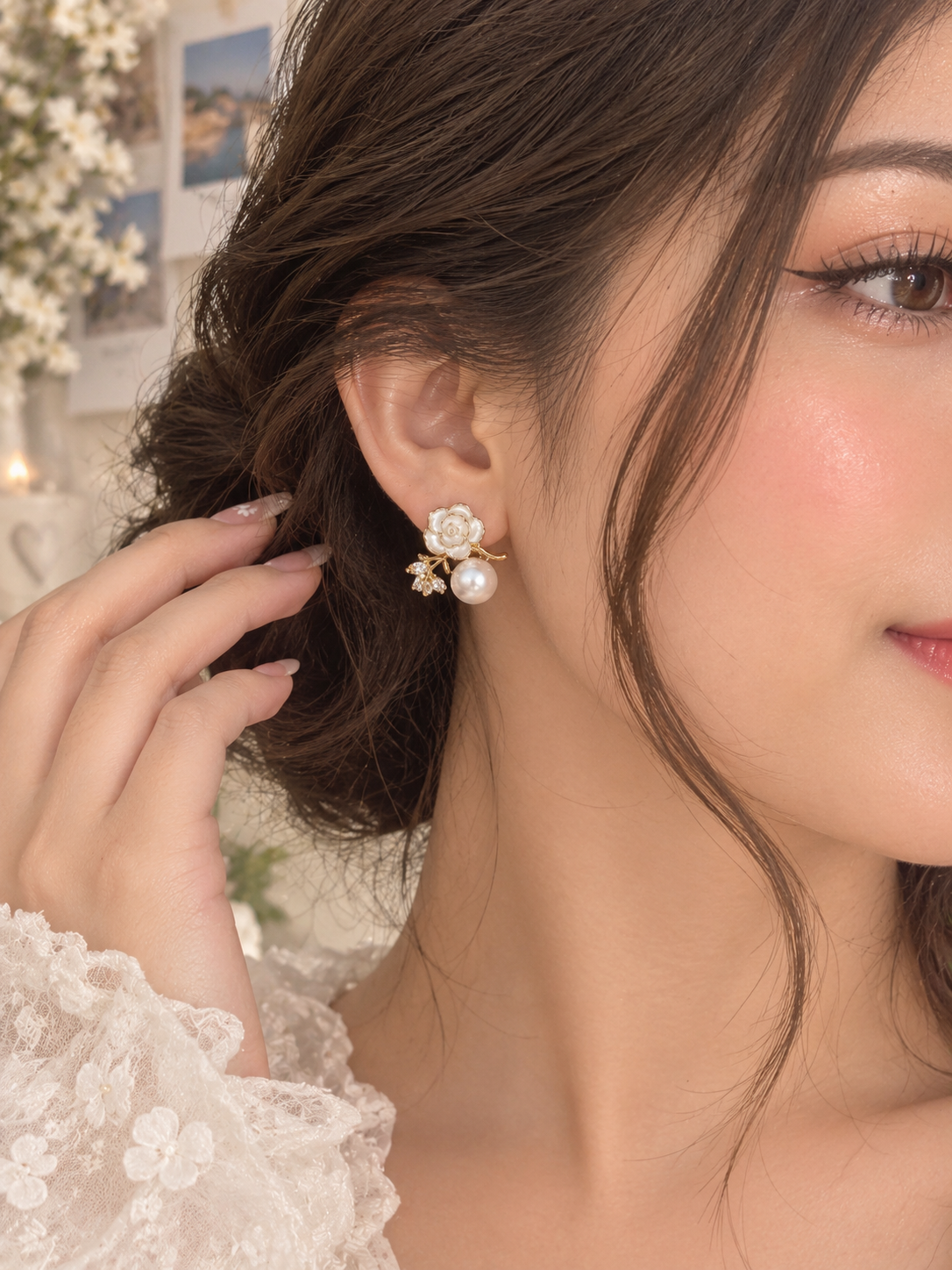 Loop Pearl Rose Earrings