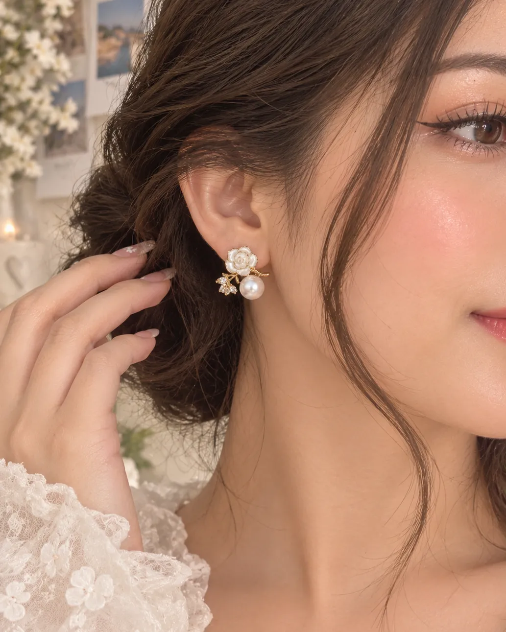 Loop Pearl Rose Earrings